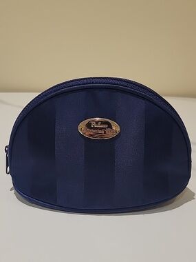 Dior Navy Satin Cosmetic Pouch with Gold Plaque